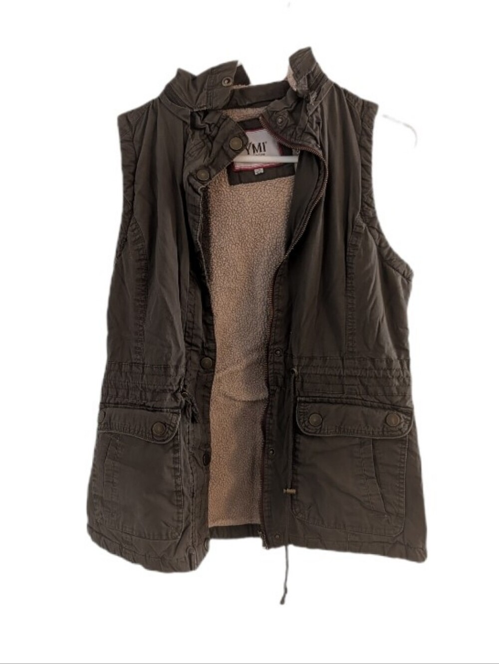 YMI Olive Green Sherpa-Lined Utility Vest L
